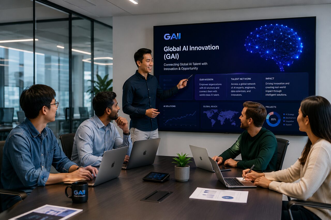 Global AI Innovation team presenting an AI strategy in an enterprise boardroom